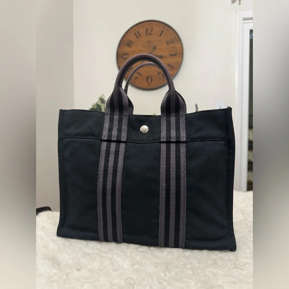 Hermes Black and Gray Canvas Briefcase